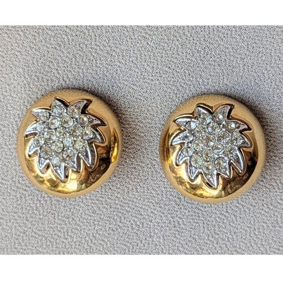 Vintage VENDOME Gold Tone Rhinestones Clip on Earrings - Picture 3 of 6